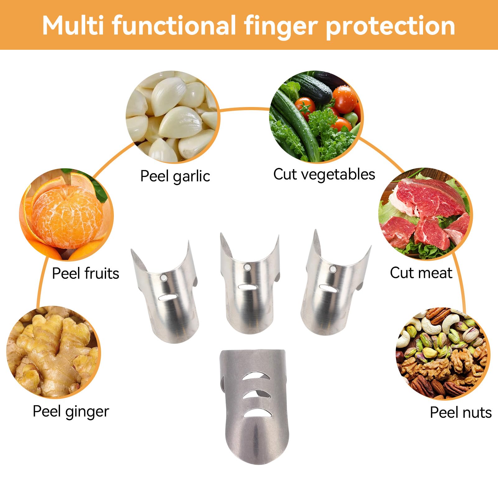 HERCHR 4Pcs protección anti-corte para las manos, Protector de protector de dedos para cortar verduras en rodajas Herramienta de cocina Acero inoxidable