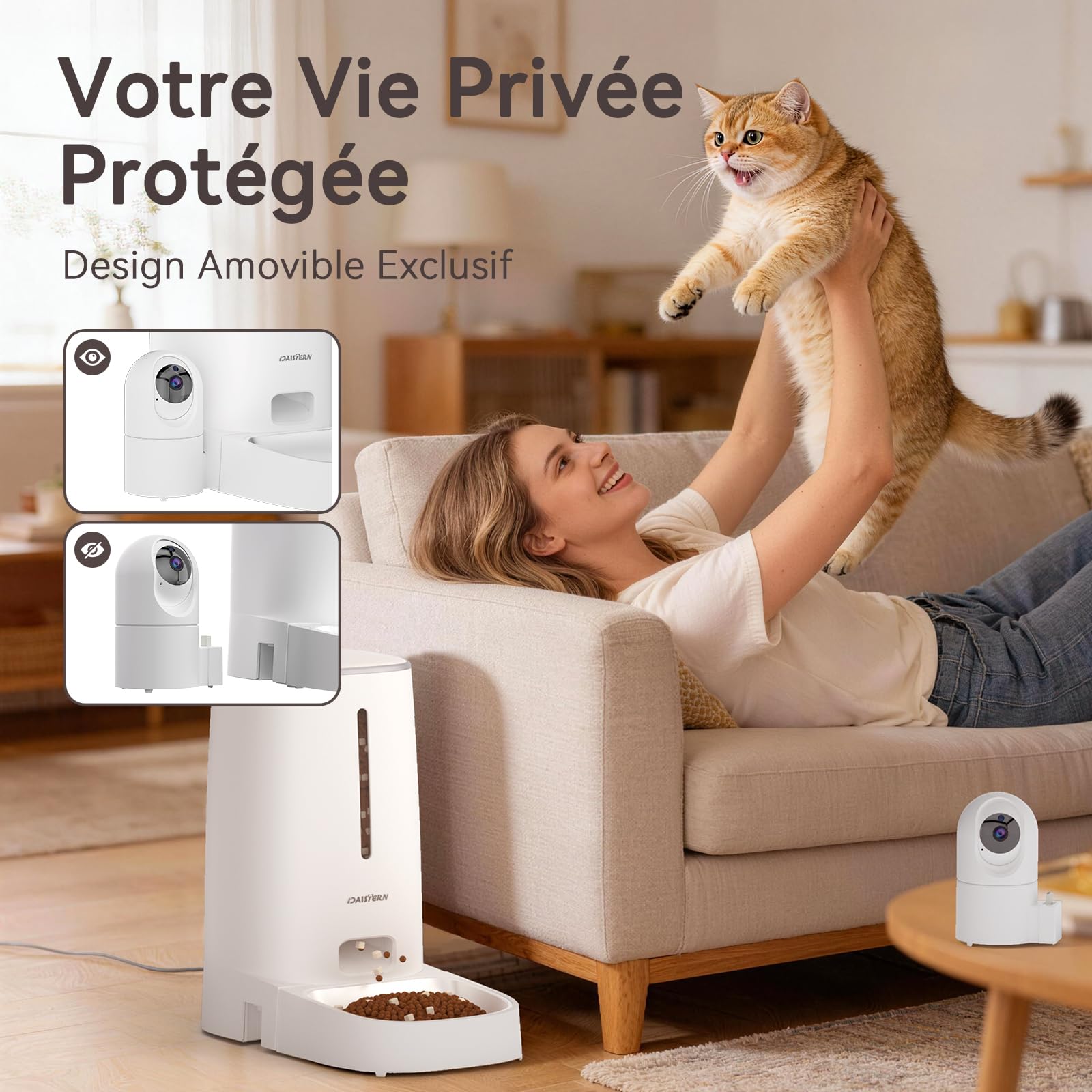 Distributeur Croquettes Chat Automatique 4L avec Caméra HD Amovible, Gamelle Automatique Chien avec Vision Nocturne, 2,4G/5G WiFi Contrôle Via App Tuya, Fonctionnalité IA Améliorée