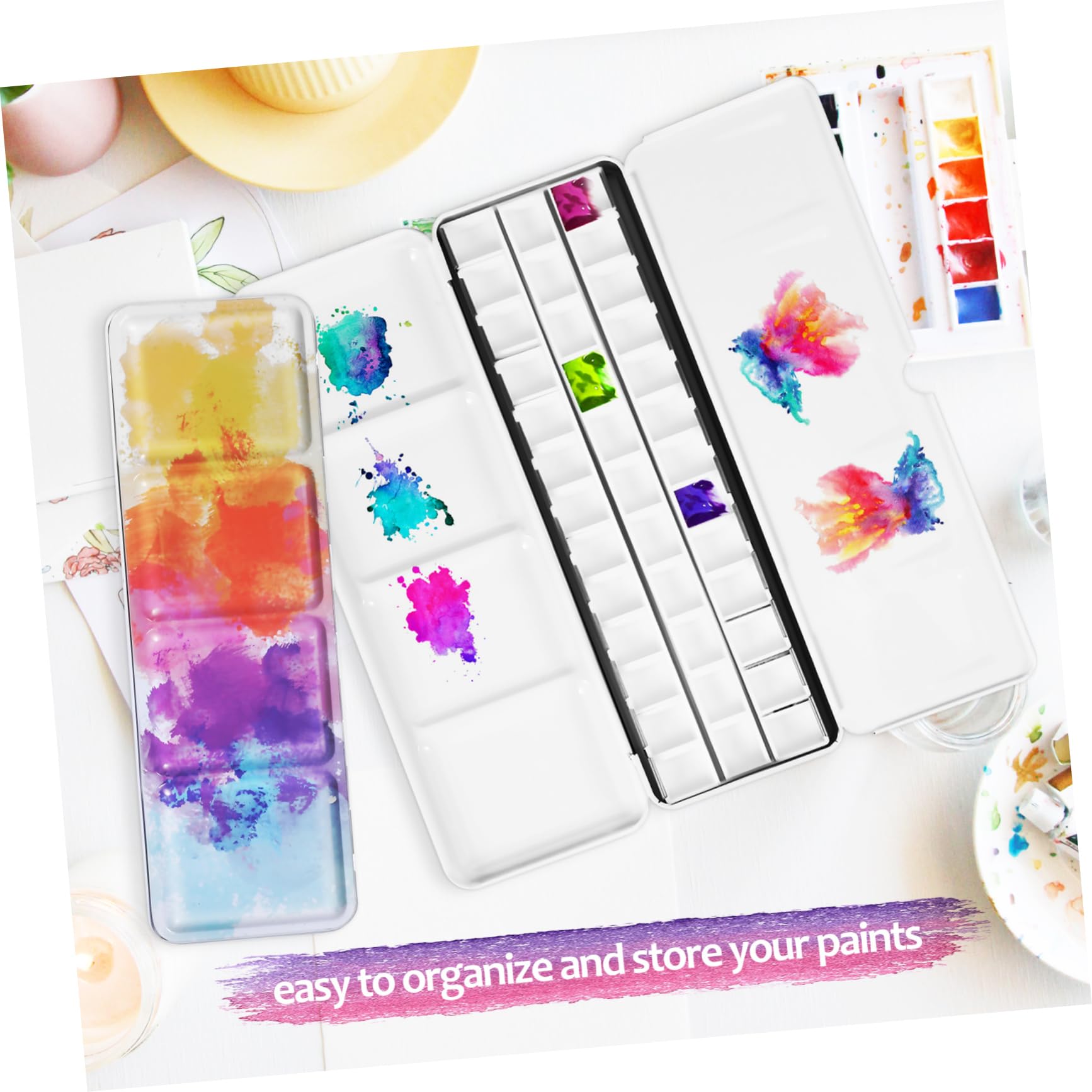 SHINEOFI 4 Pièces Boîte de Palette d'aquarelle Vide casseroles vides Mini boîte Vide pour Aquarelle Palette de Peinture Palette de Couleur Palette Aquarelle Vide Palettes de Peinture Le Fer