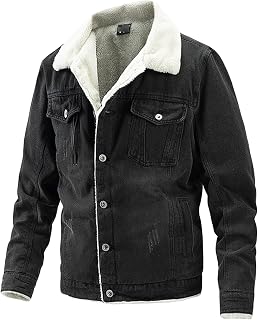 OULIWANGLUO Men Cashmere Padded Cotton Denim Jacket Sherpa Fleece Lined Denim Trucker Jacket Winter Windbreaker Jean Jacket