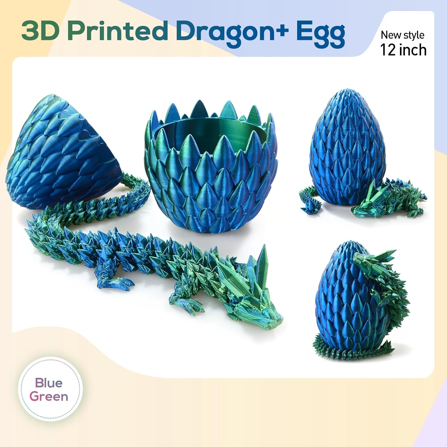 12''3D Printed Dragon Egg,Prefilled Easter Eggs Basket Stuffers,Stuffed Egg Hunt Fillers with Easter Toys,Dragon Eggs with Dragon Inside,Surprise Dragon Egg Toy for 5-7 4-6 8-12 Year Old Boys Kid Girl