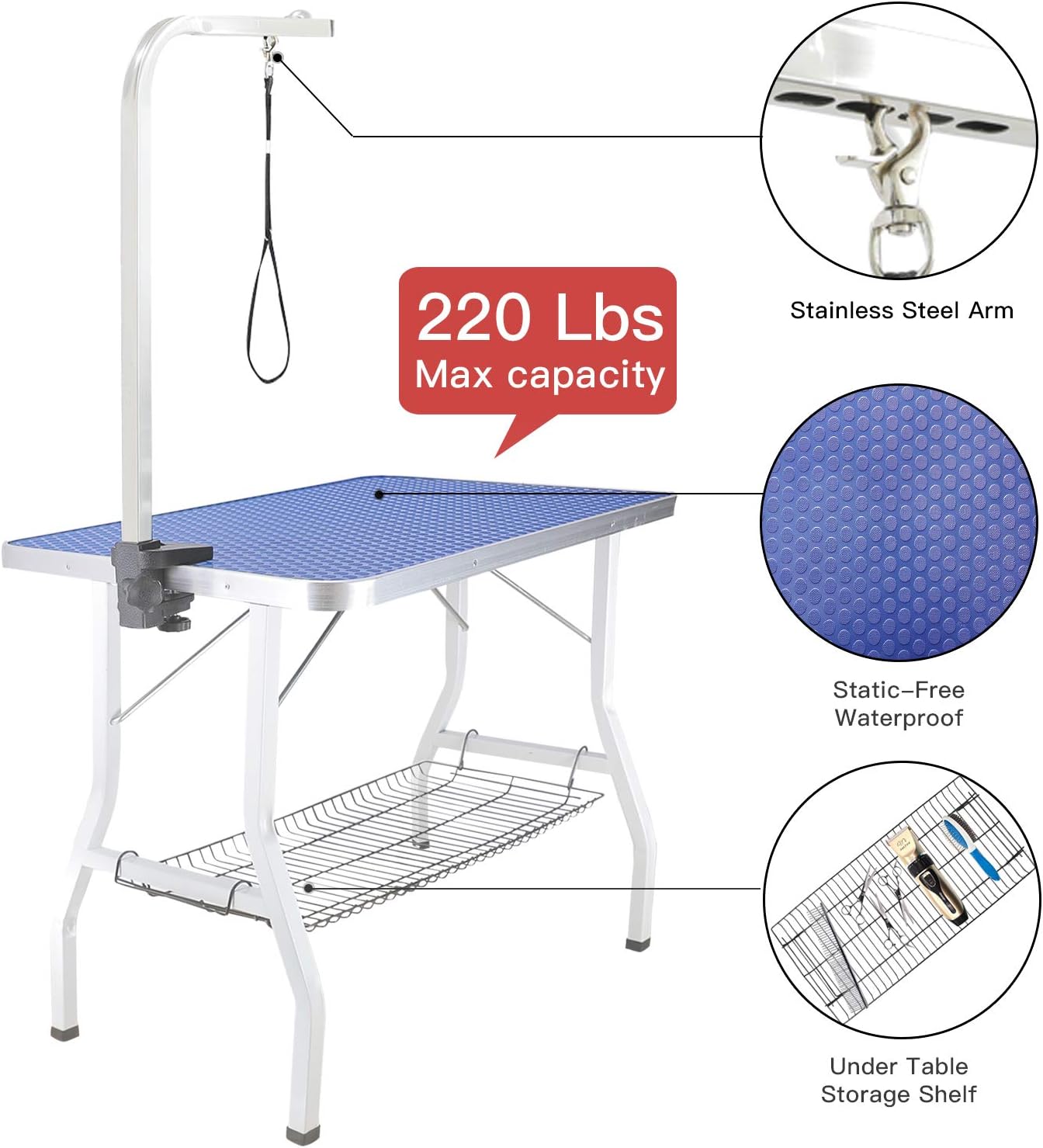 ITORI Pet Dog Grooming Table for Small Dog, Professional 32 in Foldable Portable Drying Table with Adjustable Height Arm Clamp&Noose,…