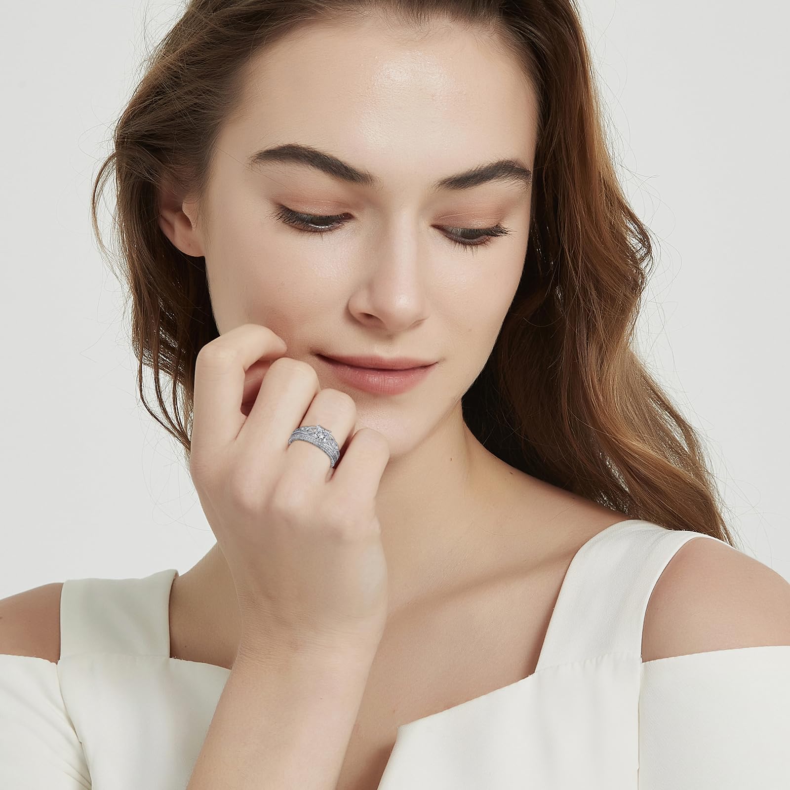 Vintage Celtic Knot Women's Engagement Ring Sets 925 Sterling Silver/14K Gold Plated Stackable Wedding Bands Rings AAAAA Cubic Zirconia Women Bridal Sets Wedding Ring Band Width 1.8mm Size 5-9