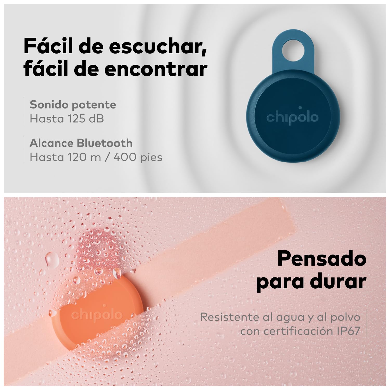 Chipolo Loop - Dispositivo de rastreo Bluetooth Recargable para Llaves y Bolsos, Compatible con Buscar de Apple o con Localizador de Google, Llama tu móvil y Alertas Fuera de Alcance - 4 Pack