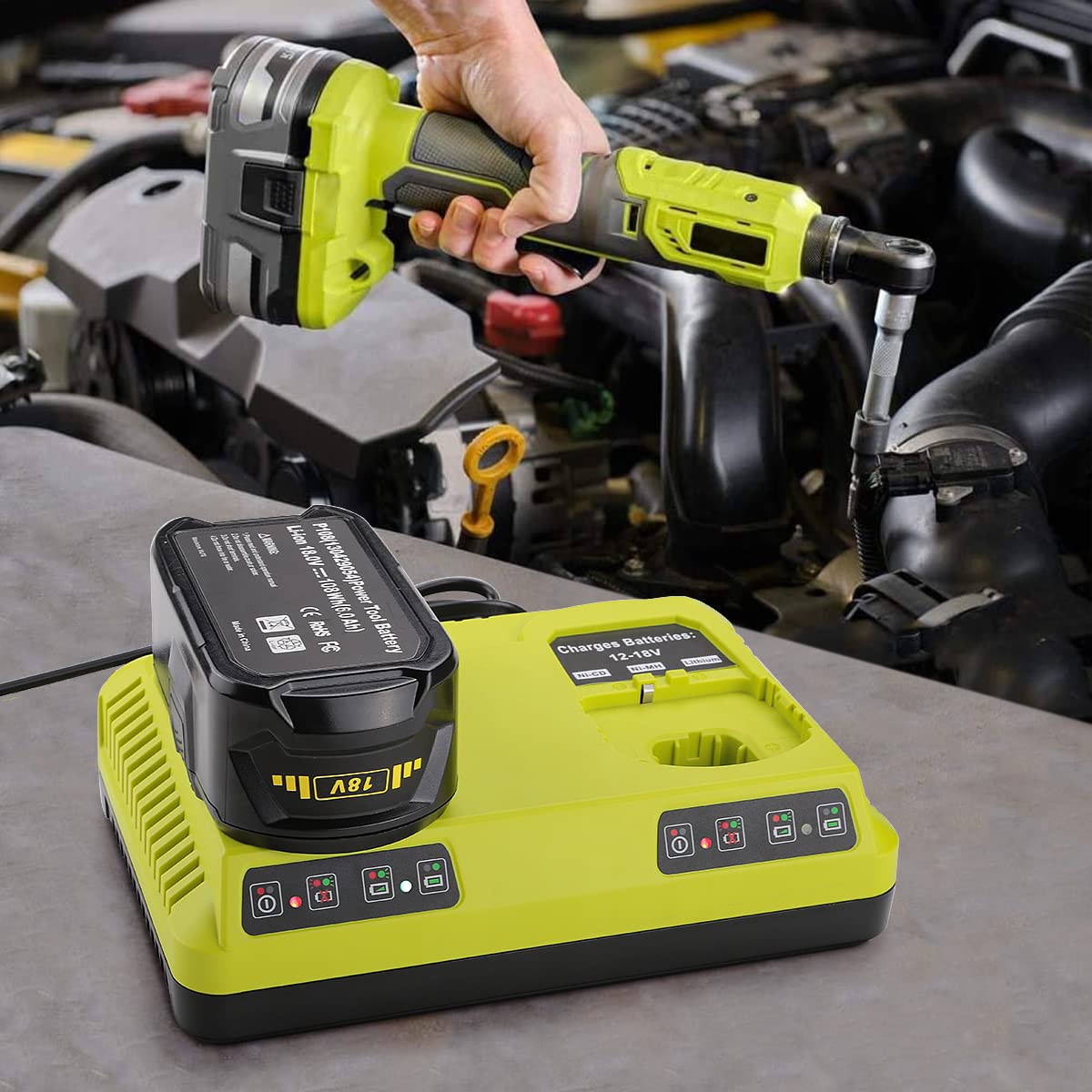 ENERGUP P117 Chargeur pour Ryobi Batterie 18V One+ P108 P107 P104 P105 P102 P103 P117 P118 pour Ryobi Chargeur Batterie Li-ION/Ni-Mh/Ni-CD