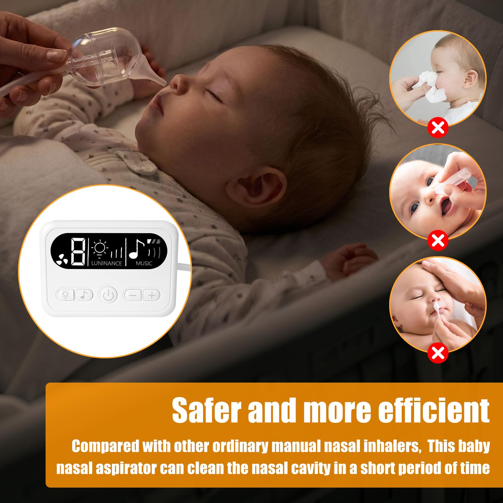Aspirateur nasal électrique pour bébé – 9 niveaux d’aspiration, rechargeable, avec musique et lumière, facile à nettoyer, portable