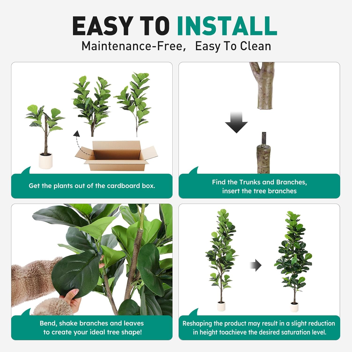 Artificial Fiddle Leaf Fig Tree 7FT with Planter Faux Trees Indoor Tall Artificial Tree, Stable Base, 128 Realistic Leaves, for Indoor/Outdoor Home Office Living Room Decor, Housewarming Gift
