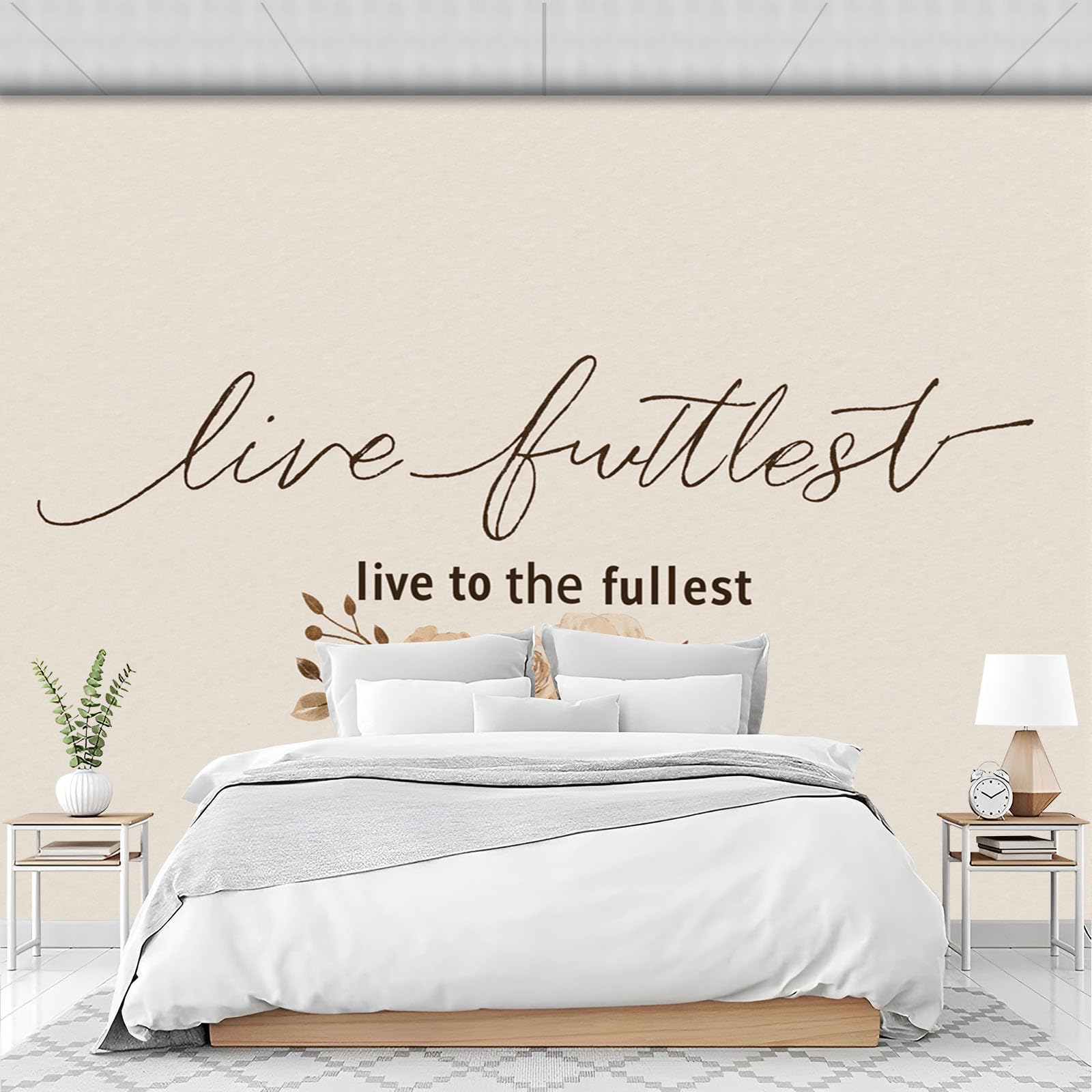 Papier peint panoramique fleurs dessin main effet 3D affiche XXL beige marron