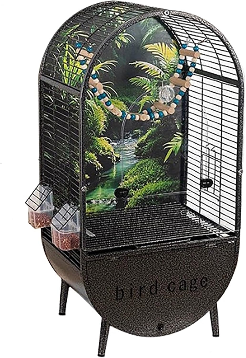 Großer Papageienkäfig, Vogelkäfig mit interaktiver Vordertür, 6 Universalrädern, Vogelvoliere für Wellensittiche, Turteltauben und kleine Vögel (schwarz)