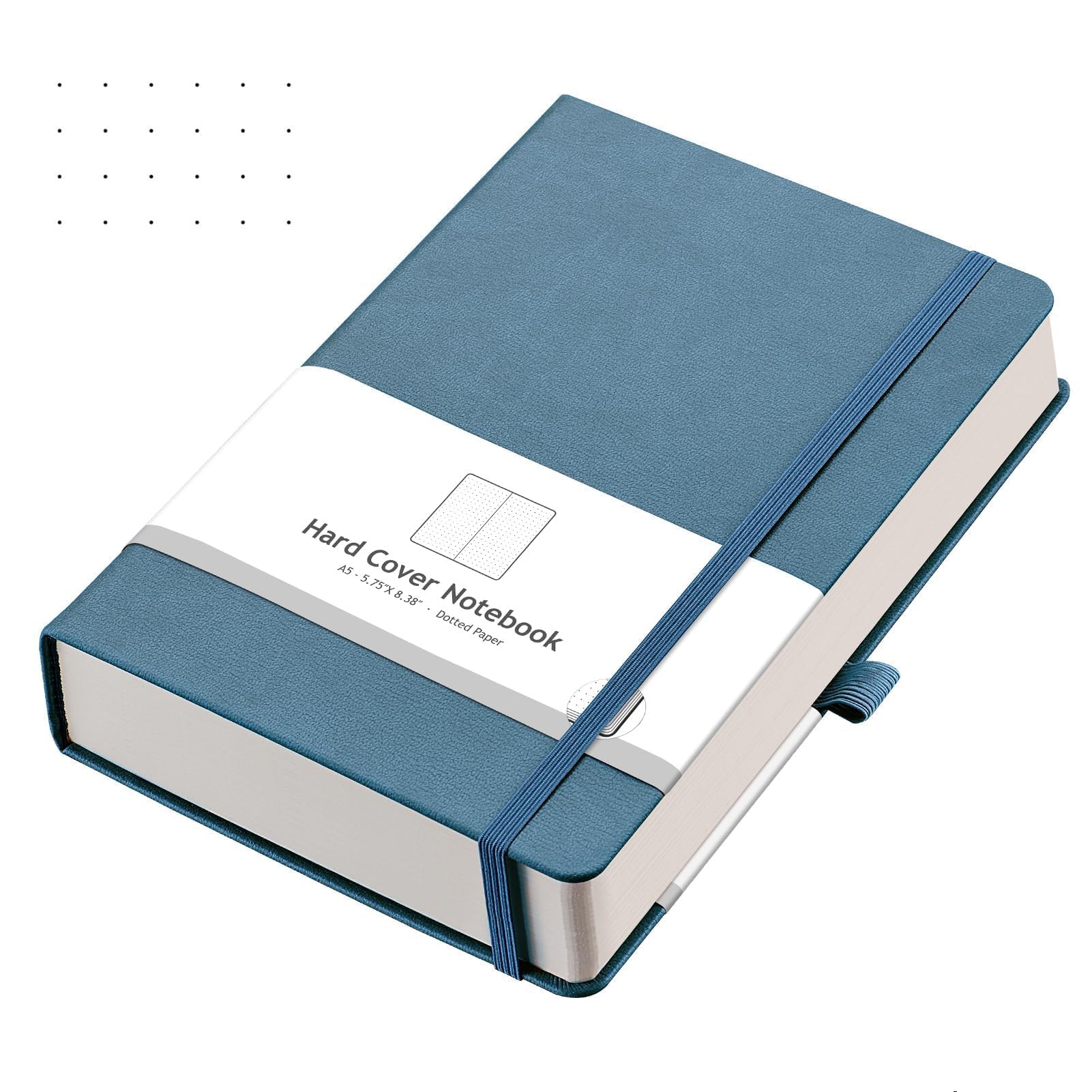 AHGXG Bullet Dotted Journal - 320 Numbered Pages Dot Grid Notebook A5 Thick Journal, 100gsm Thick Dotted Paper, Leather Hardcover,Inner Pocket, 5.75'' × 8.38'' - GrayBlue