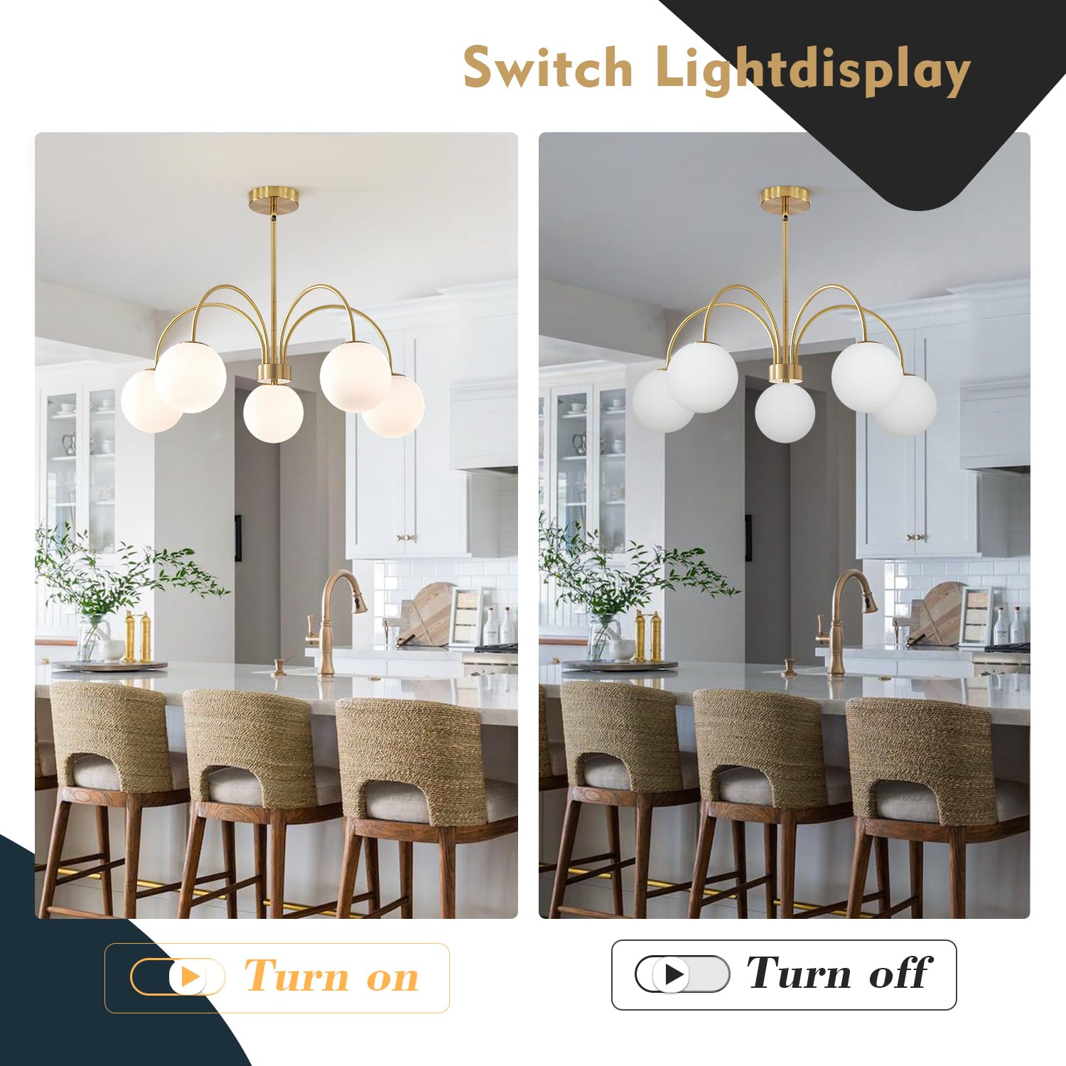 KCO Lighting Lampadario Soggiorno Oro Sfere,Lampadario Sputnik 5 Luci,Moderno Plafoniera Soffitto Regolabile per Camera da letto Soggiorno Cucina