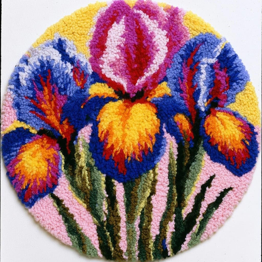 AMBATTERY Round DIY Latch Hook Rug Kits,Iris Flowers