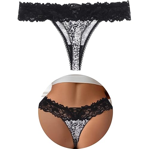 ohyeah Sexy Lace G-String Thongs Panties Low Rise Underwear Undies for Women Cotton Crotch Cheeky Tangas Panties 4-18