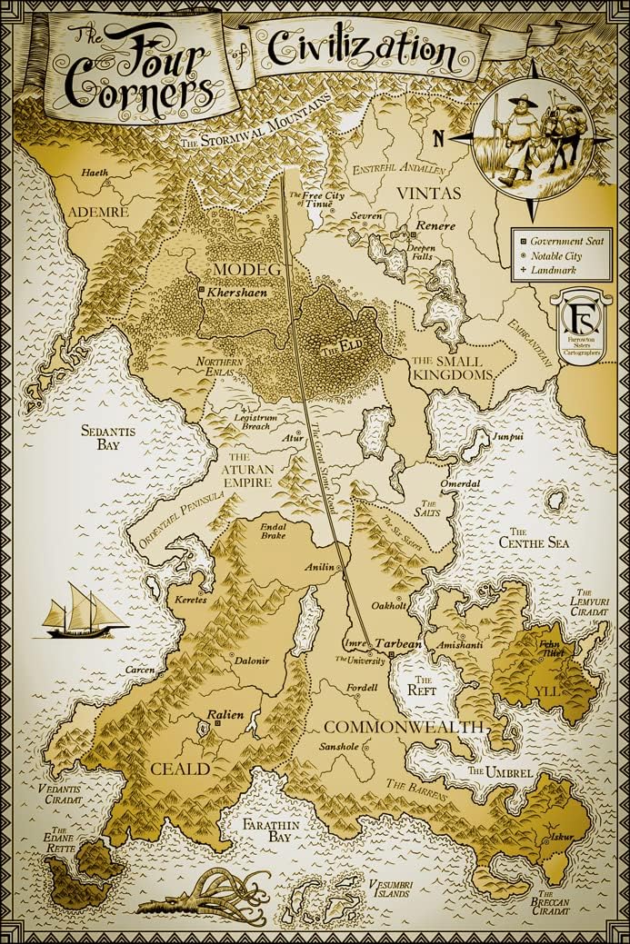 Best Print Store - Kingkiller Chronicles - The Four Corners of Civilization Map, Poster (13x19 inches)