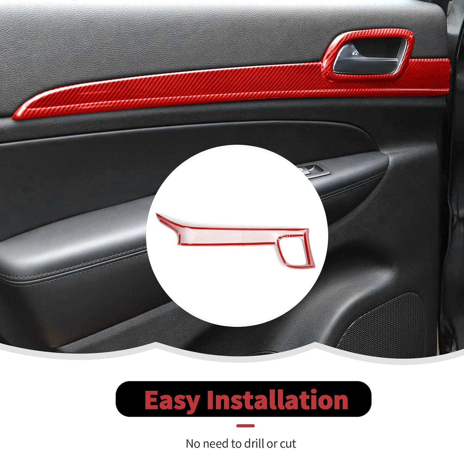 RT-TCZ Center Console Dashboard Panel Trim Inner Door Handle Cover Interior Trim Kit Decor Accessories for Jeep Grand Cherokee 2011-2020,Red Carbon Fiber