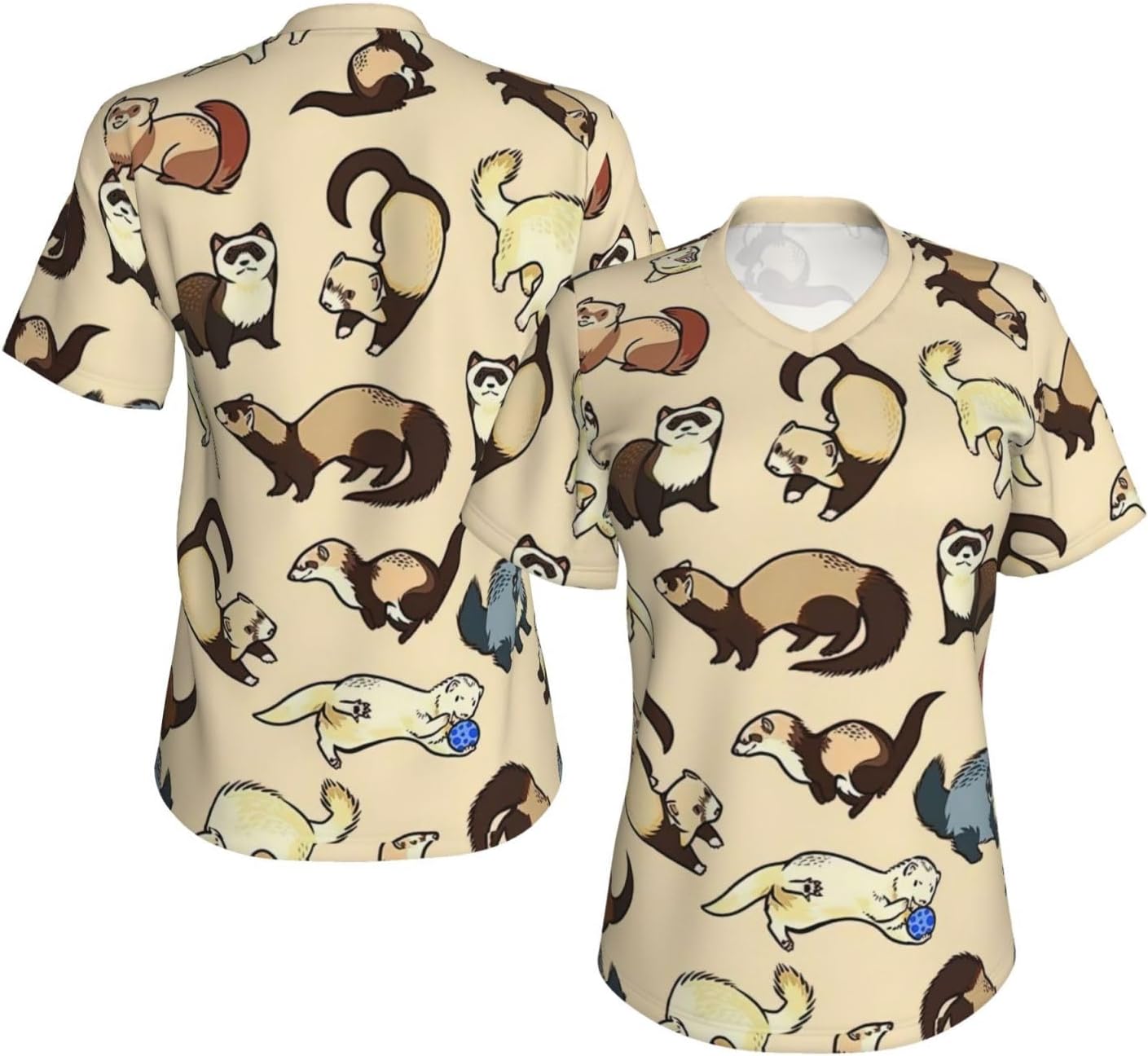 Womens Hairy Ferret Print Short Sleeve V Neck T-Shirts Casual Breathable Tee Basic Summer Tops 2026
