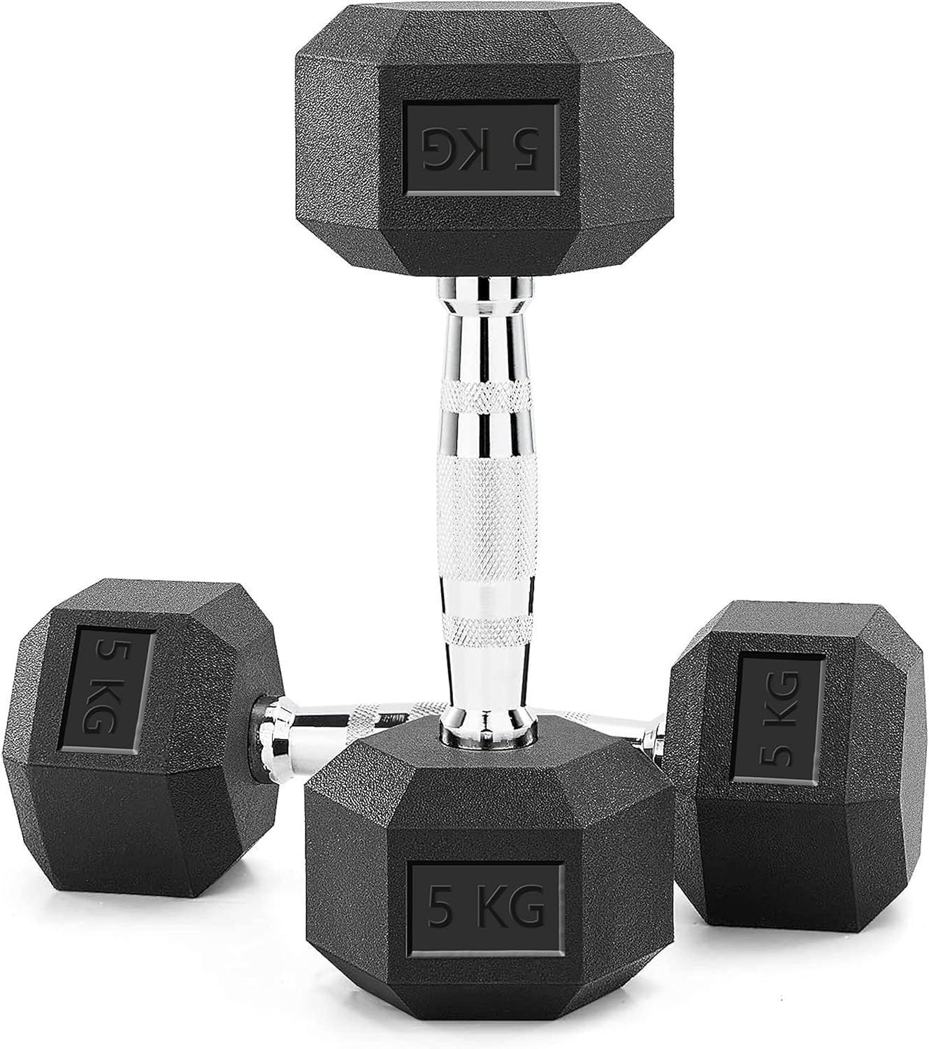 ULTIMAX Rubber Encased Hexagonal Dumbbell Set, Strength Training Hex Rubber Dumbbell Solid Iron, Exercise and Fitness for Gym-Set of 2