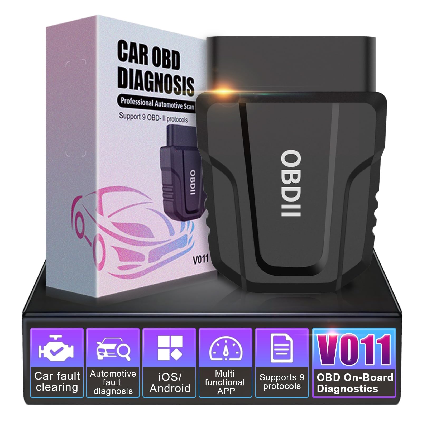 Skaner OBD2 ulepszony bezprzewodowy czytnik kodu samochodu z automatycznym wykrywaniem silnika Bluetooth 5.4, mini narzędzie do automatycznej diagnostyki dla iOS Android i Windows