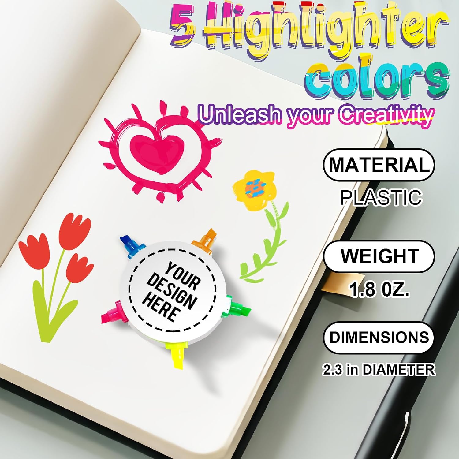 Up to 100pcs Custom Flower Highlighter Cute for School Personalized Multicolor Highlighter in Durable Chisel Tip, Office School Stationery Aesthetic Supplies, 5 Colors