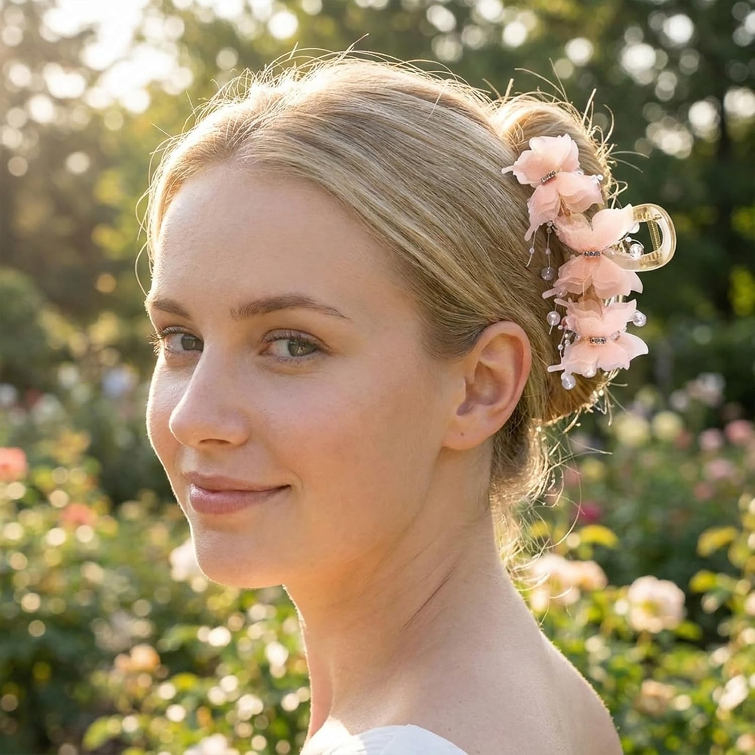 2 Pcs Butterfly Hair Claw Clips,Cute Hair Clips with Pearl Rhinestone Design,Elegant Pink & White Claw Clip,Large Butterfly Barrettes for Thick or Thin Hair,Shark Clips Hair Accessories for Women