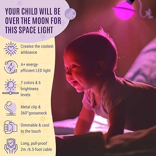 Miniatura 4 de Saturn - Lámpara de noche con clip para habitación de niños, luz LED regulable con clip con cabeza desmontable, luz nocturna para recién nacidos