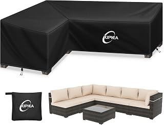 Kipiea Abdeckung Loungemöbel L-Form Wasserdicht, Abdeckung Gartenmöbel Winterfest, 420D Lounge Abdeckungen Winddicht, L-Form Abdeckplane Gartenmöbel Reißfest, Anti-UV (Linke Seite, 148x216x85x78cm)