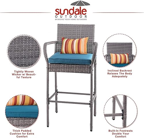 Miniatura 7 de Sundale Outdoor Juego de 4 taburetes de bar de mimbre, taburetes de bar de ratán de 30 pulgadas de altura de asiento con respaldo, silla alta de