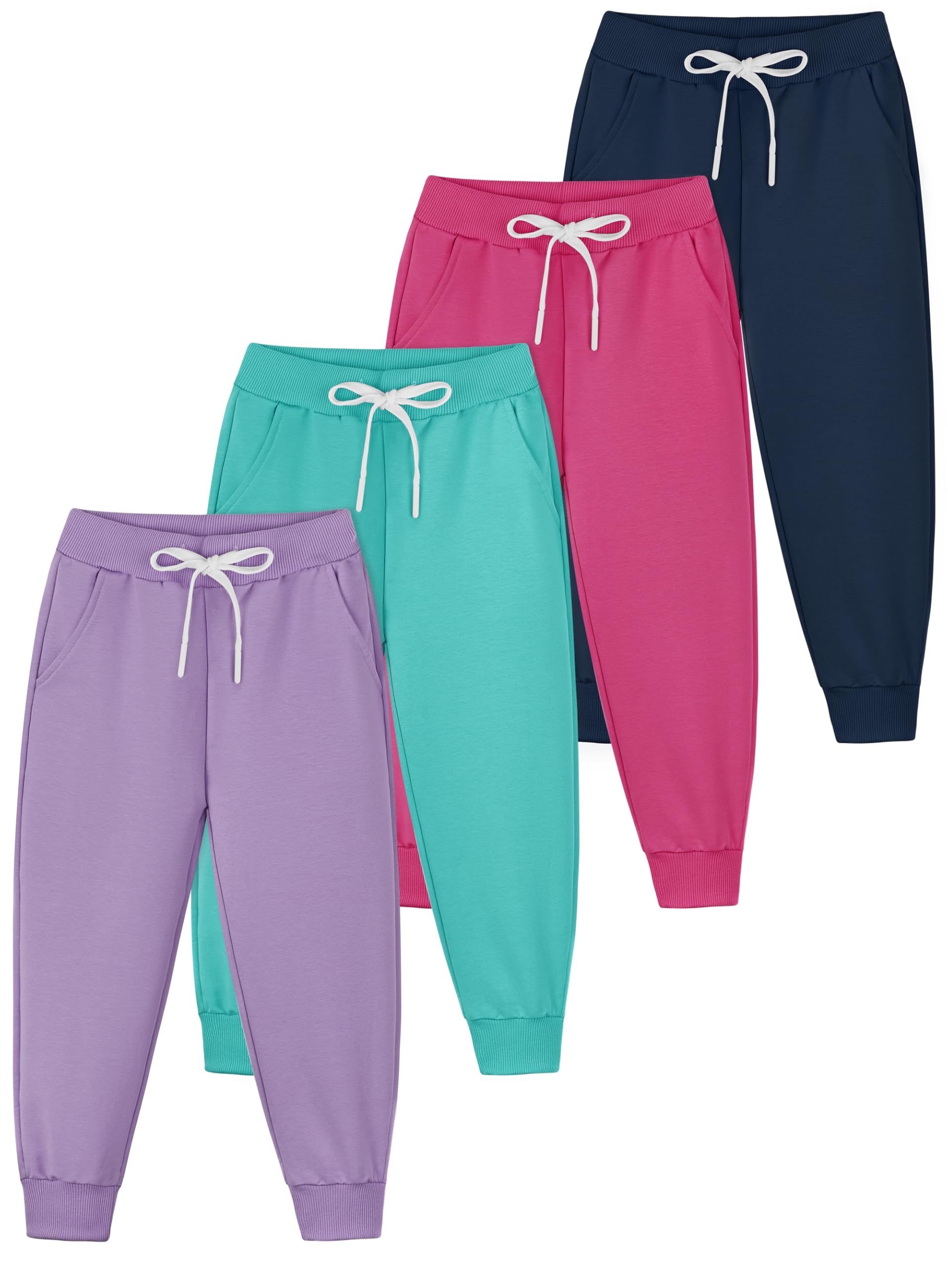 Resinta Confezione da 4 pantaloni sportivi per ragazze e bambini, pantaloni da jogging attivi per ragazze, casual, con tasche con coulisse