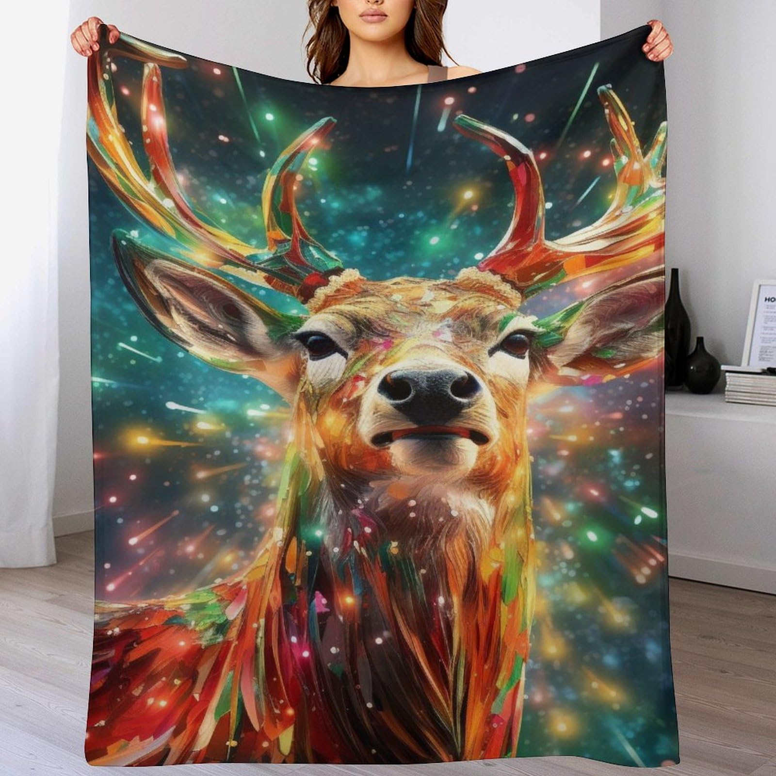 Couverture polaire cerf pour soirée cocooning au salon sur le canapé