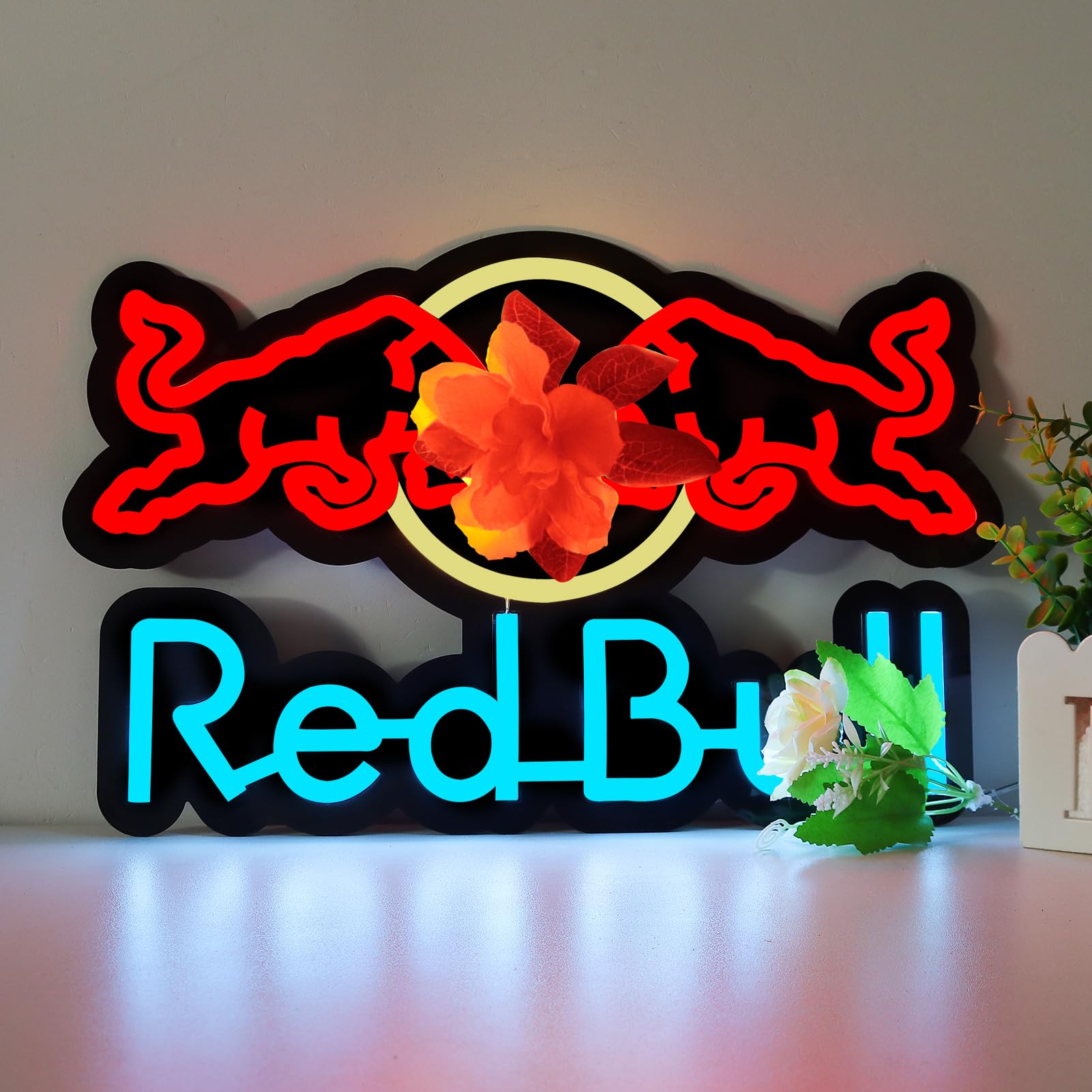 JFLLamp Drinks Neon Signs for Wall Decor Neon Lights for Bedroom Led Business Signs Suitable for Man Cave Bar Pub Restaurant Christmas Gift Art GC-Red.Bull-001-Black