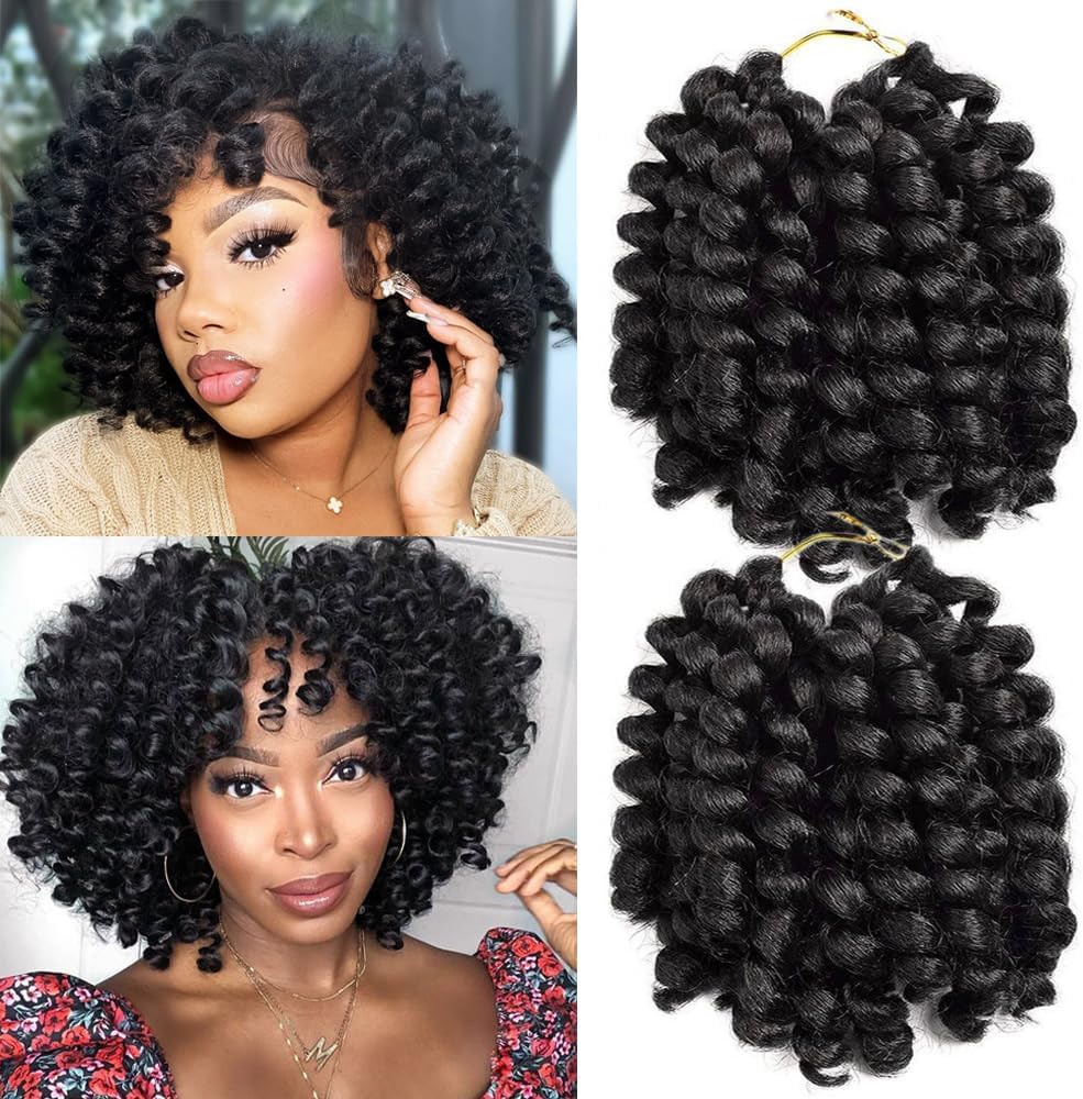 Crochet Braids Hair 2X Ringlet Jumbo Wand Curl 3pcs/lot 8 inch 20roots Jamaican Coily Curl Twist Senegalese Synthetic Braiding Hair Crochet Extension (1B)