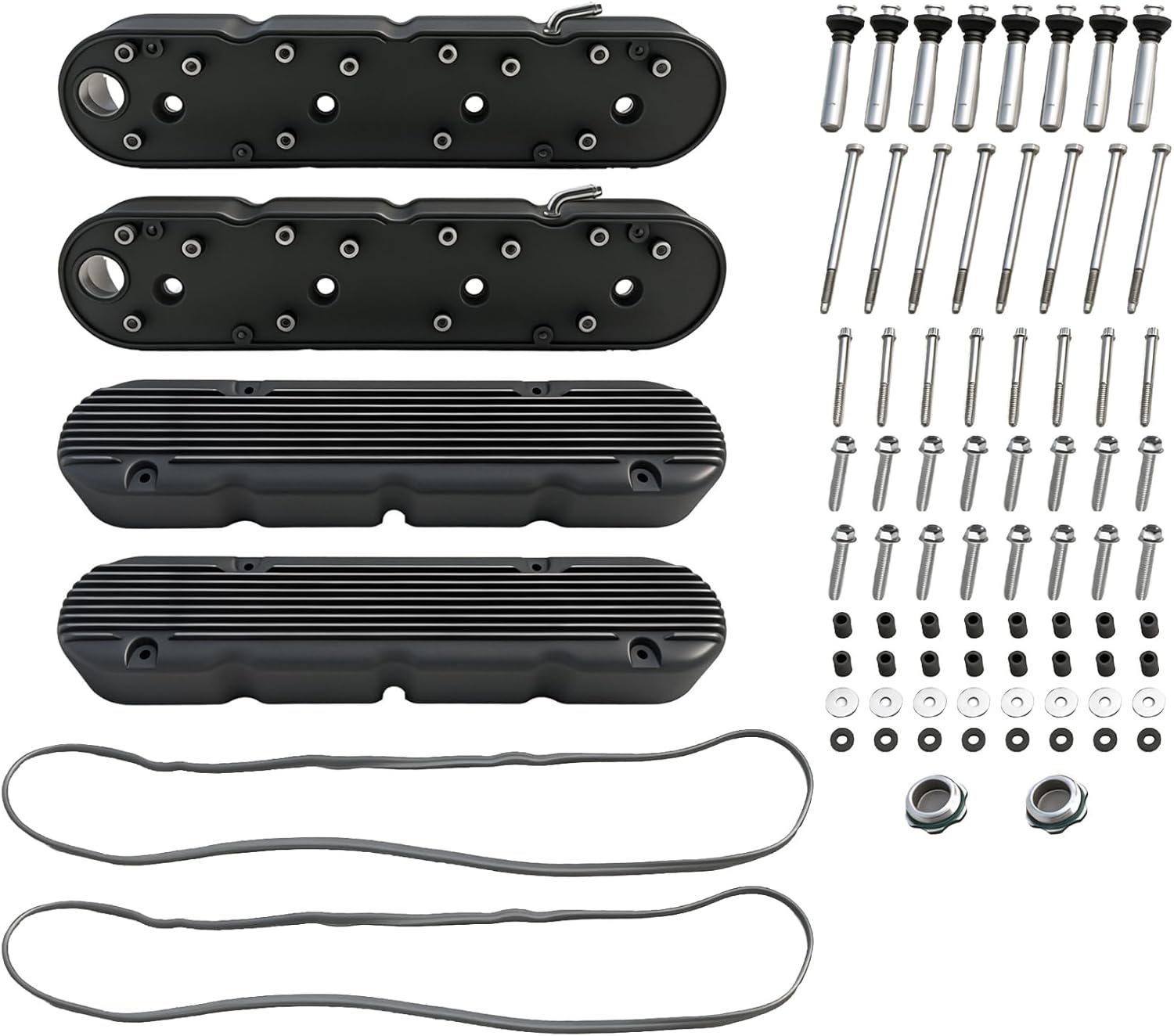 2 Sets Finned Vintage Hidden Coil Black Valve Cover fits All LS Engines Using LS1, LS2, LS3, LS6 And LS7 Or Similar Coils With Spacing 72mm Bolt Spacing 241-182