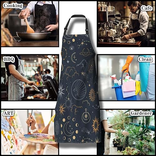 Miniatura 8 de Delantal de jardín para hombres, sol, luna, estrella, divertido delantal para mujeres, para cocina, restaurante, barbacoa, pintura, manualidades,