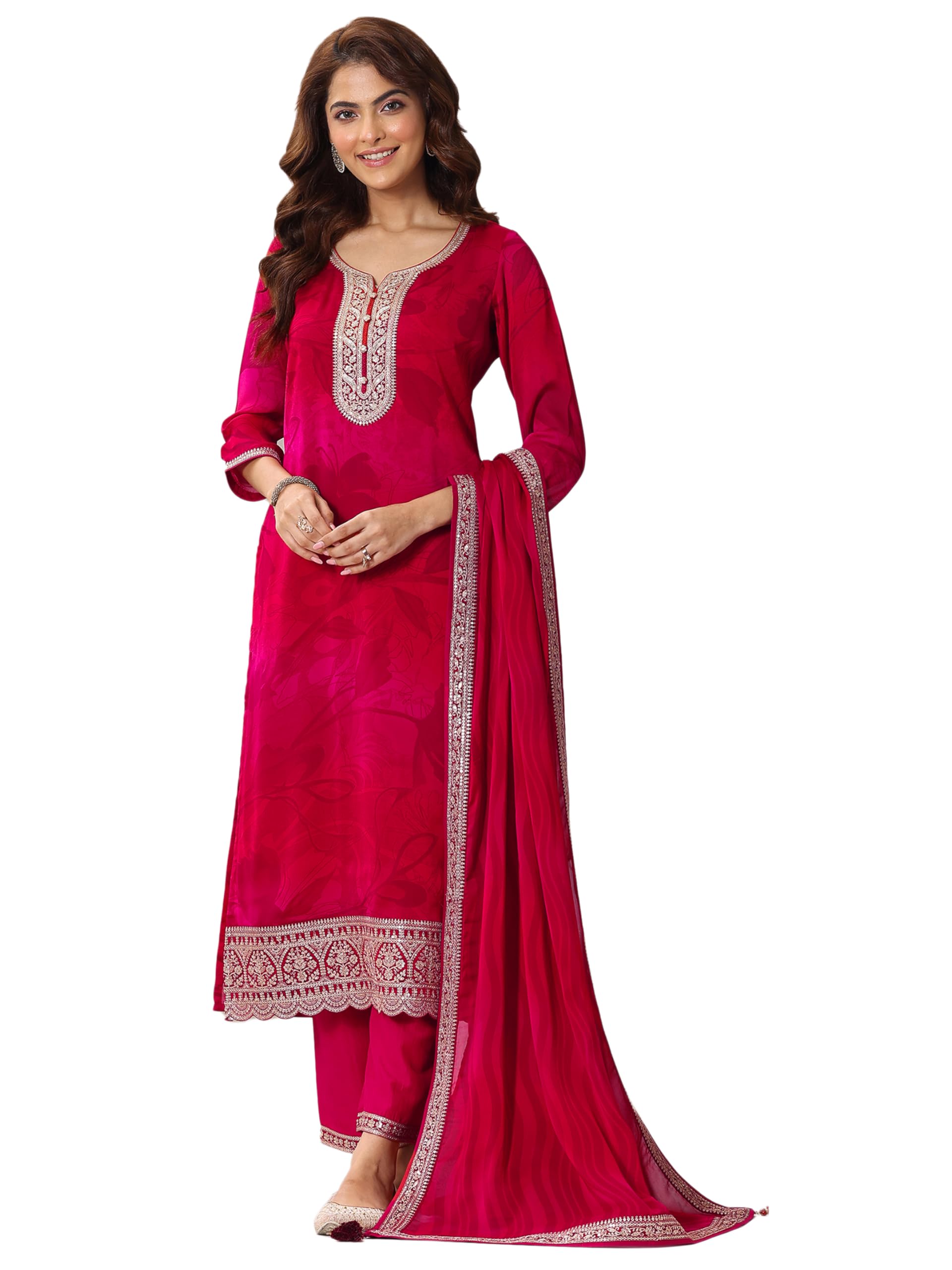 libas Womens Printed Silk Blend Straight Kurta With Trousers and Dupatta-picture-31