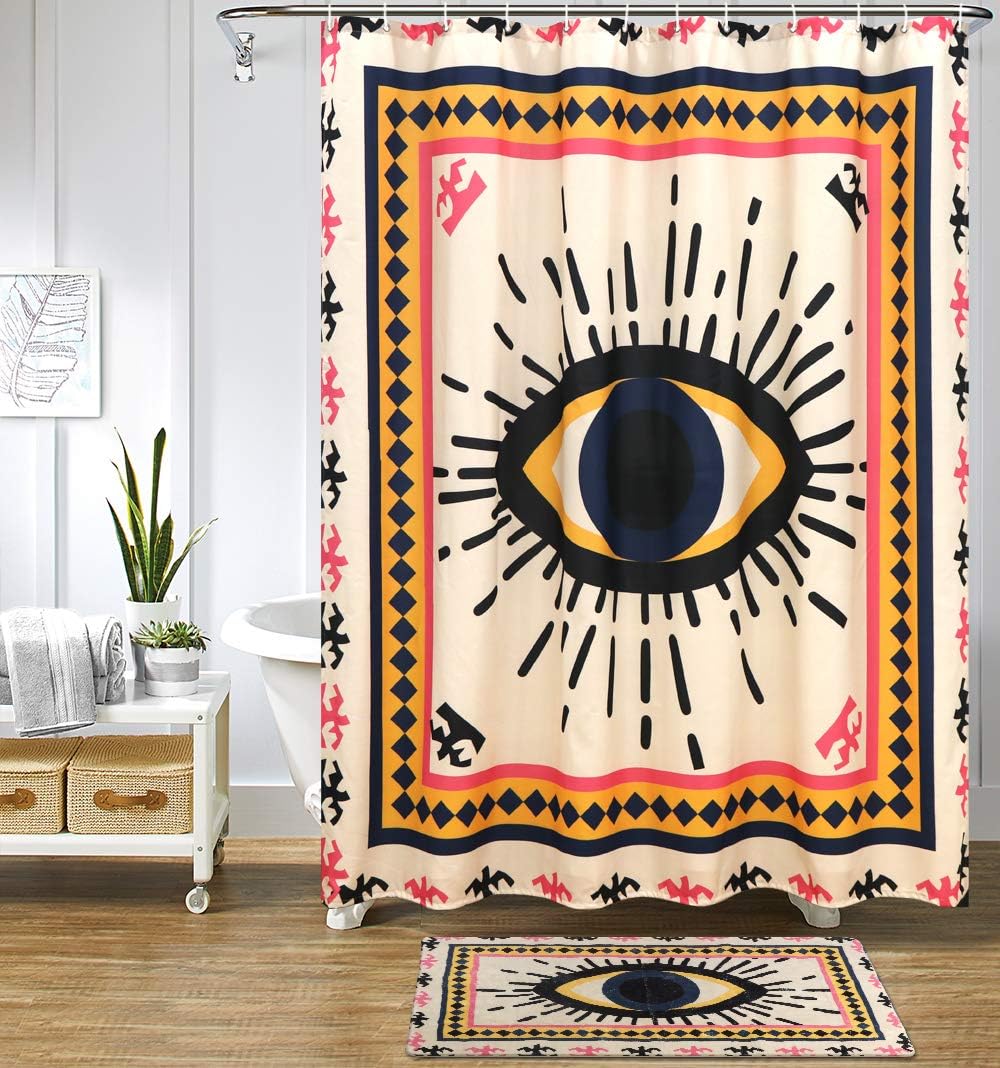 HAOCOO Boho Evil Eye Shower Curtain, Tribal Style Fabric Shower Curtains for Bathroom with Hooks Waterproof Heavy Shower Curtain Sets Bathroom Accessories Decorative (36x 72)