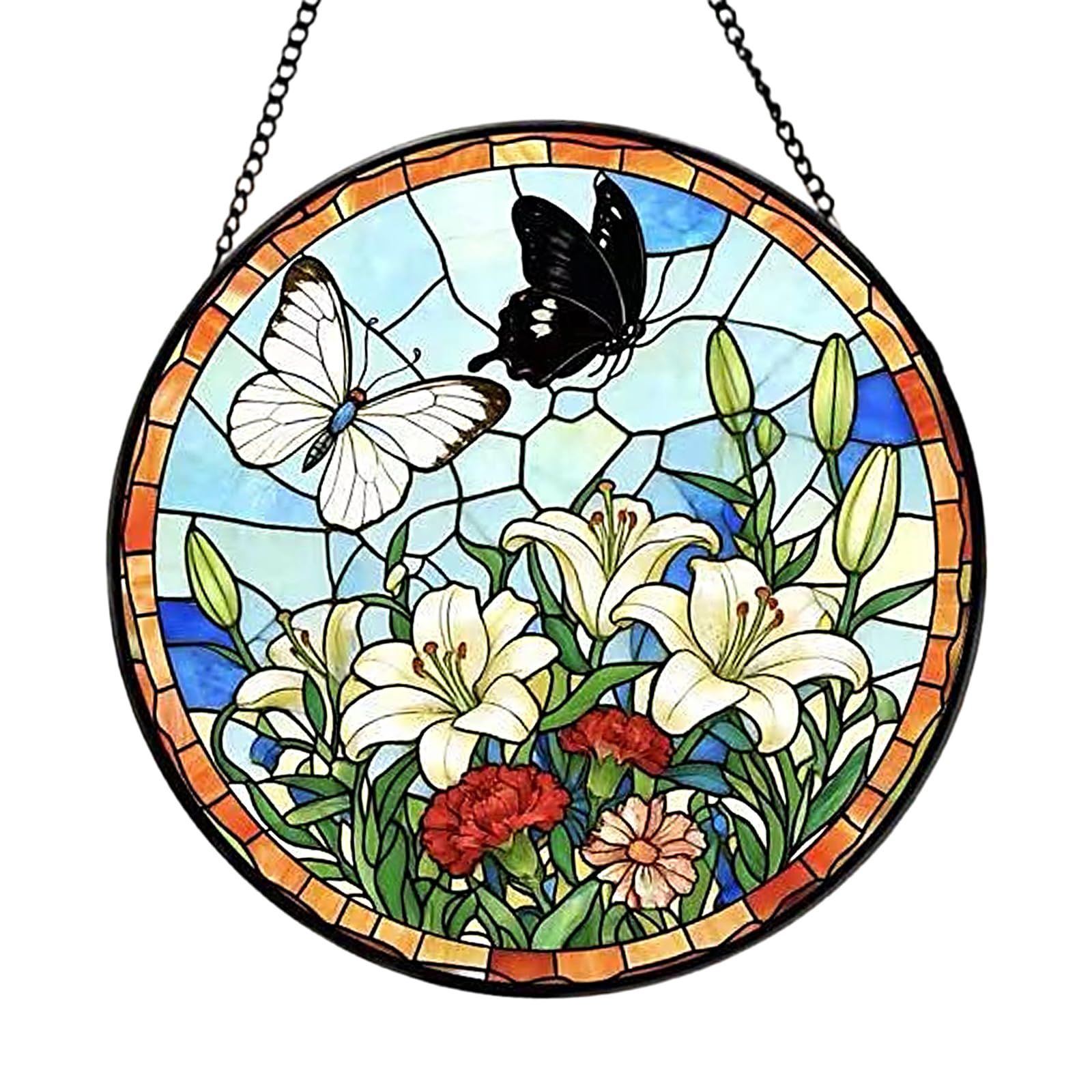 ZEPFJHE Butterfly Themed Stained Glass Hanging Ornament for Door Wall Window Balconies Indoor or Outdoor Decoration Colorful Butterfly Hanging Decoration