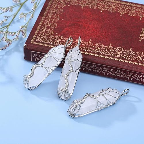 Miniatura 9 de PESOENTH Árbol de la vida Reiki - Collar con colgante de cuarzo transparente con piedra de energía de cristal curativo de reiki, envuelto en alambre
