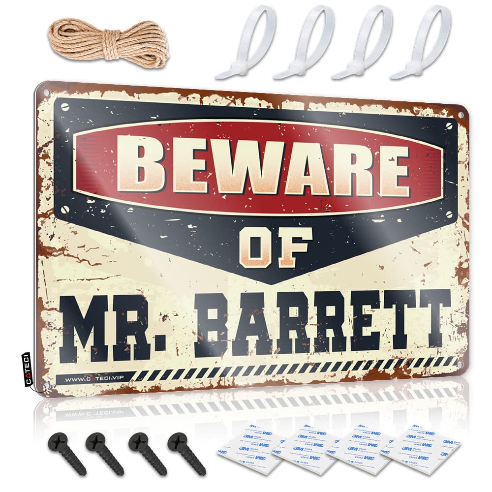 Tin Wall Decor Personalized Door Home Decor - Beware Of Mr. Barrett Welcome Rustic Style Artwork For Checkered(30X40CM)