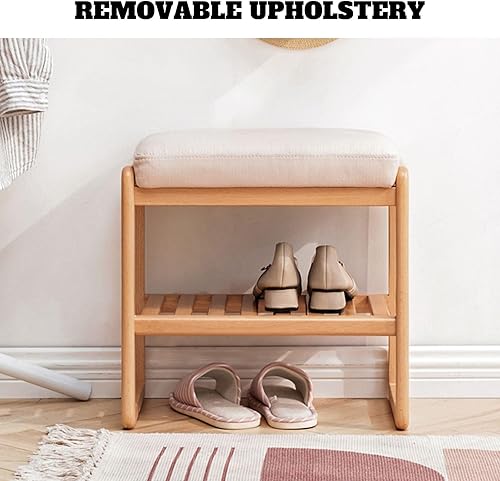 Miniatura 7 de Banco de zapatos con cojín, banco de zapatos de madera maciza totalmente montado, moderno banco de zapatos para entrada, sala de estar, dormitorio,