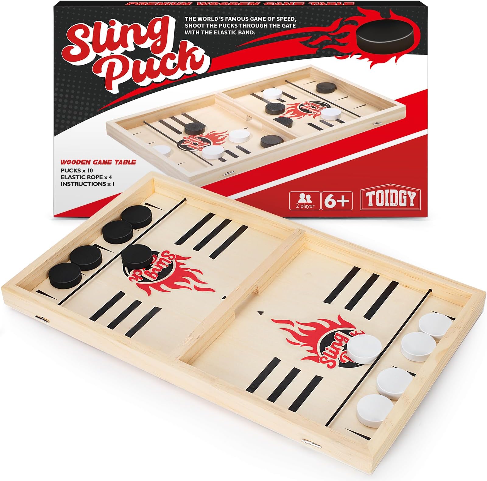 Toidgy Large Fast Classic Slingshot Puck Game, Wooden Air Hockey Board Games for Family Night, Table Games for Adults and Kids, 2 Player Game for Ages 6 and Up, Test Your Speed and Accuracy