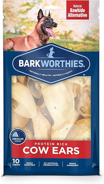 Barkworthies Protein-Rich Cow Ears - All-Natural Rawhide Alternative - Easily digestible Dog Chew - Gourmet, Healthy Dog Treats - 10 Pack of 10 Chews