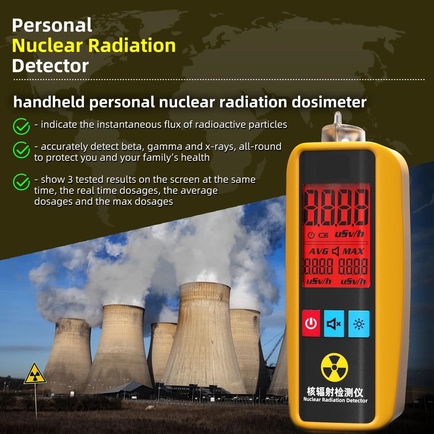Contador Geiger Detector de radiación nuclear Rayos X Rayos Y Rayos Beta Dosímetro de radiación personal Probador de canicas
