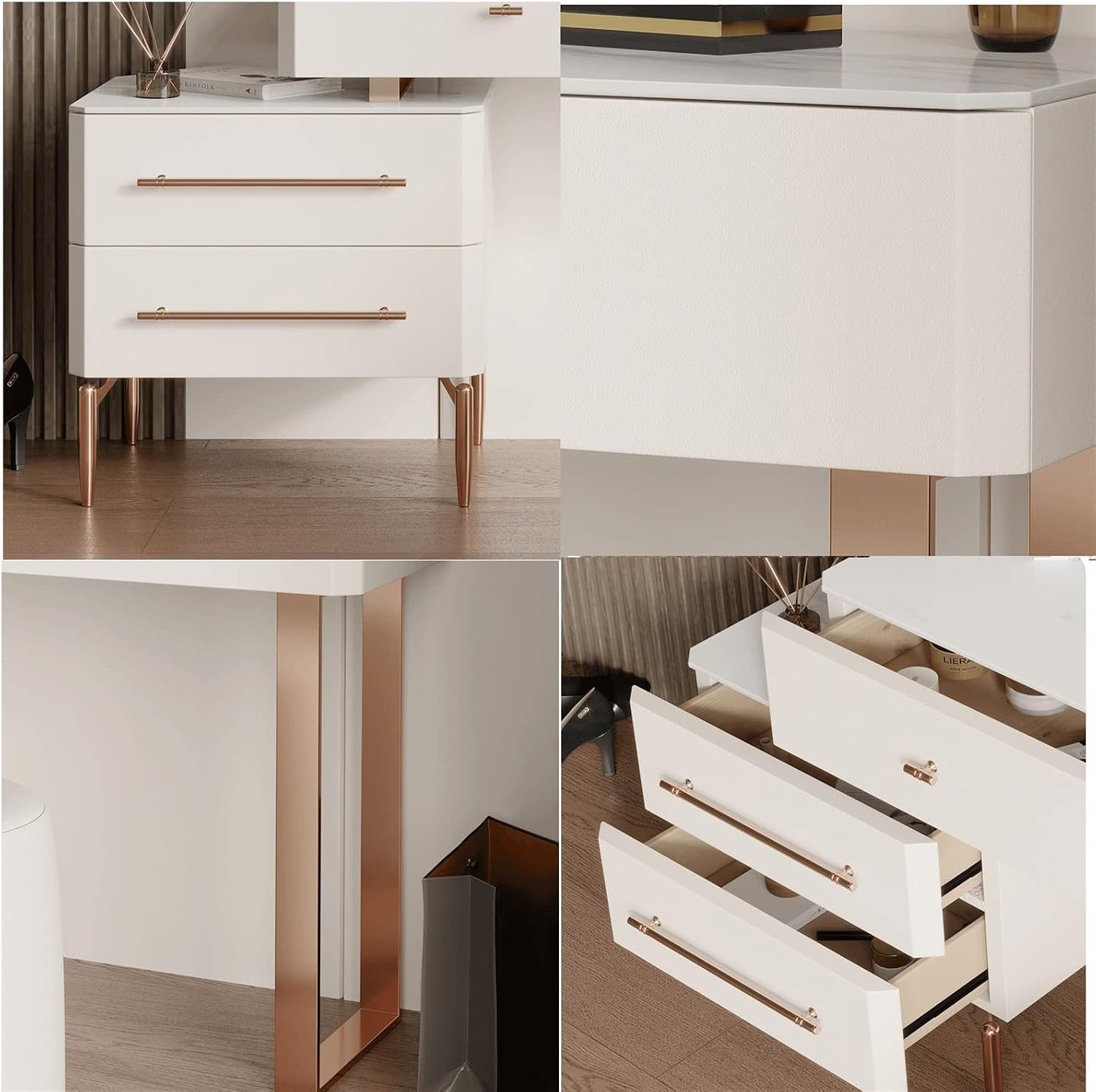 Vanity Dressing Table Set Luxury Makeup Bench with 3 Colors Led Hd Mirror,Comfortable Stool Drawers Cabinet,Modern Simple Style,for Girl's Gift (Size : 120CM) ()
