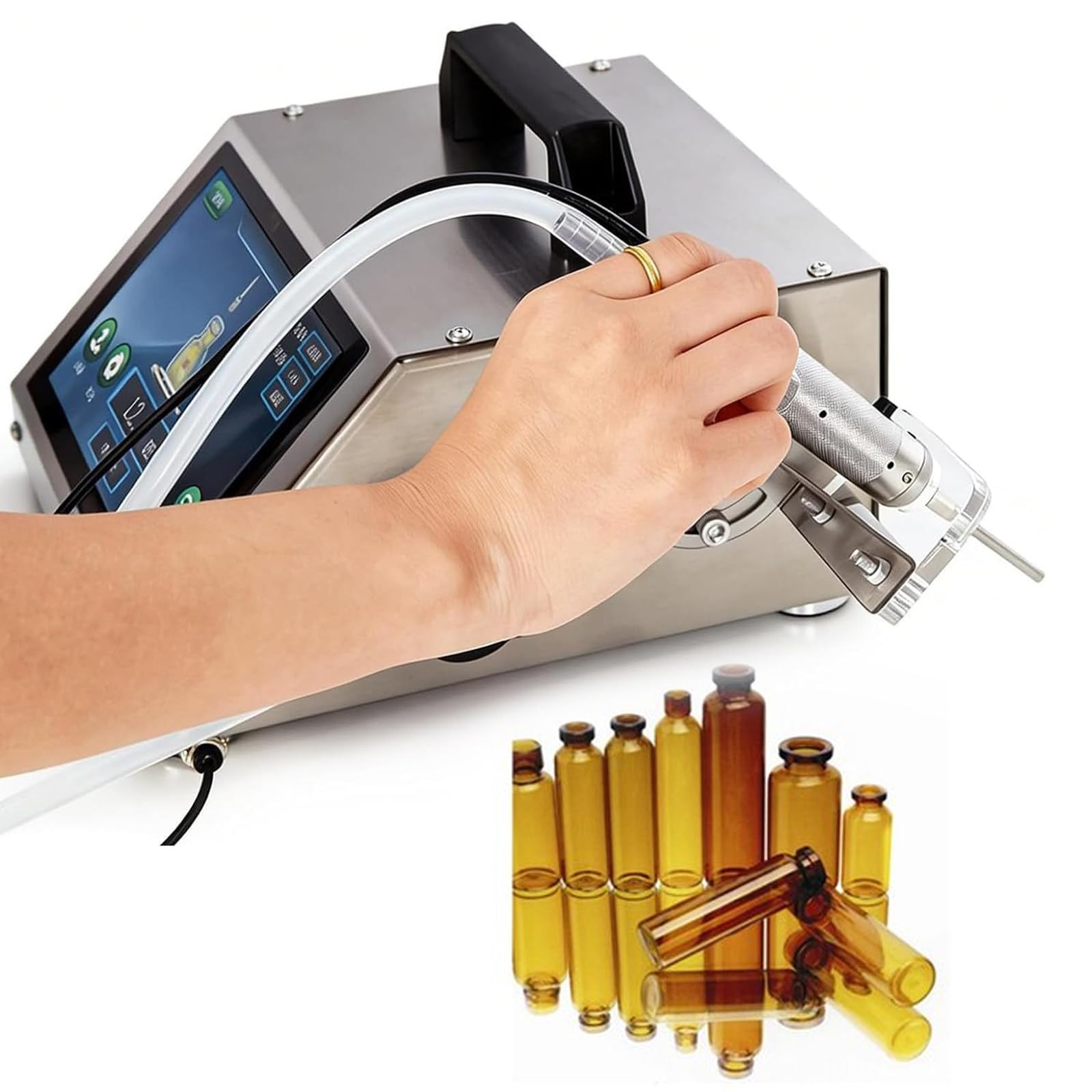 Llenadora de Botellas Pequeñas con Panel Táctil Digital | Llenadora Automática Peristáltica Portátil para Aceites Esenciales, para Bolígrafo en ángulo de 60°, Incluye 3 Boquillas HD1380