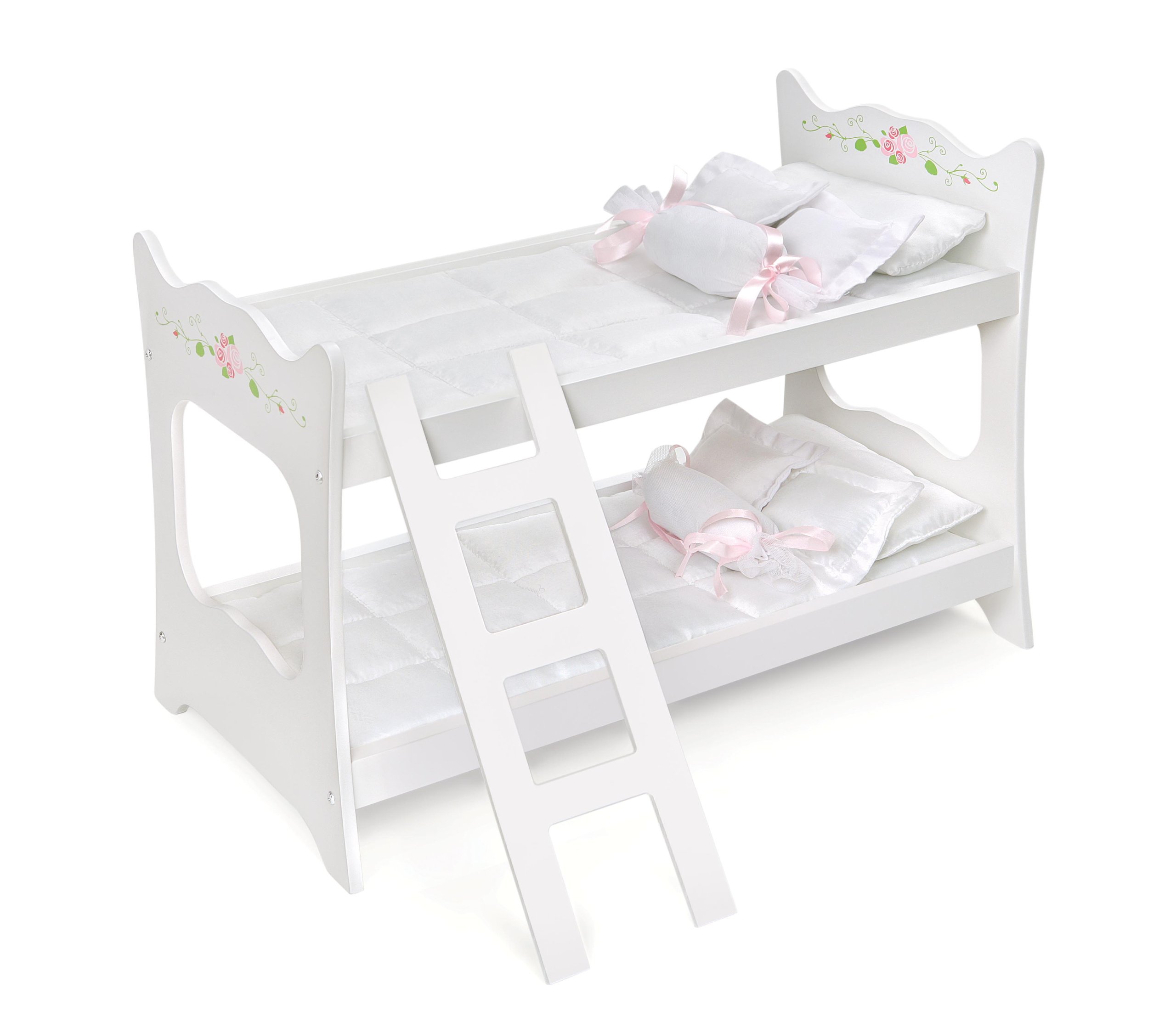 Badger Basket Doll Bunk Bed with Ladder and Bedding – Stylish White & Rose Design for 18 to 20-Inch Dolls with Pillows and Blankets