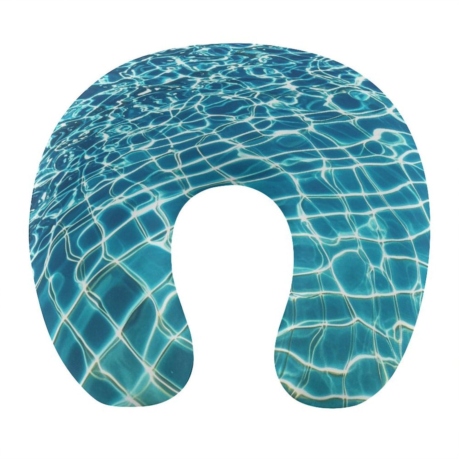 FekiLoot Blue Aqua Pool Water Travel Pillow U Shaped Neck Pillow Comfortable Memory Foam Pillow Portable Soft Headrest Lightweight Neck and Head Support for Planes Trains Self-Driving Cars