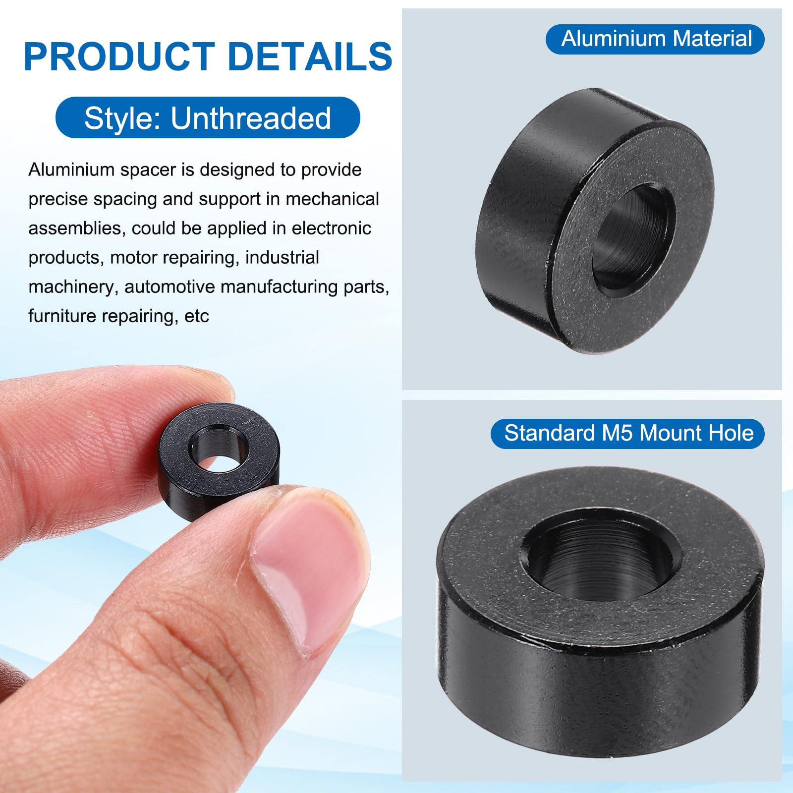 PATIKIL 4pcs M5 Aluminium Spacers, 3/16" ID x 1/2" OD Round Standoff Spacer - Image 3