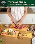 Grand Wood Ensemble de planches à découper pour cuisine - Conseils de coupe de bambou de luxe pour le pain, le fromage, les fruits, les légumes - Panneaux de découpe robustes & Bloc boucher - Conseils de service parfaits pour le service et la charcuterie
