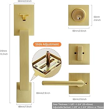 dairazan Maçaneta de porta frontal moderna em latão acetinado