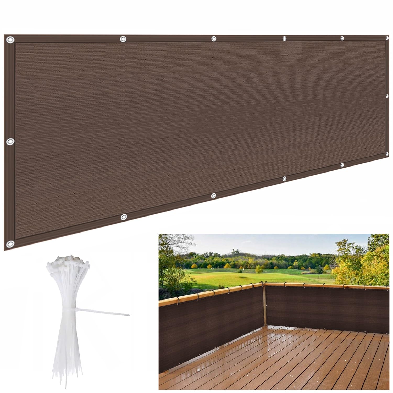 Wzmazingly 40/50/60cm Height Balcony Privacy Screen, Small Fence Cover For Balcony Garden, Weather-Resistant HDPE Heavy Duty Sun Shade, With Eyelet & Cable Ties (Color : Brown, Size : 60x600cm)